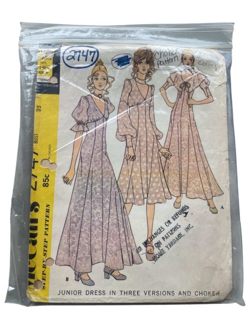 Vintage 70s McCalls 2747 Junior Dress Sewing Pattern Size 13 Dressmaking CUT